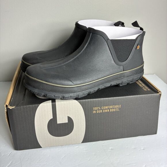 BOGS Mens Black Slip On Work Boots US 13 Waterproof Outdoors NEW